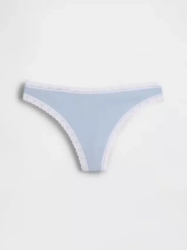 Tanga in cotone biologico elasticizzato con bordi in pizzo
