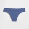 Tanga in cotone biologico elasticizzato con bordi in pizzo