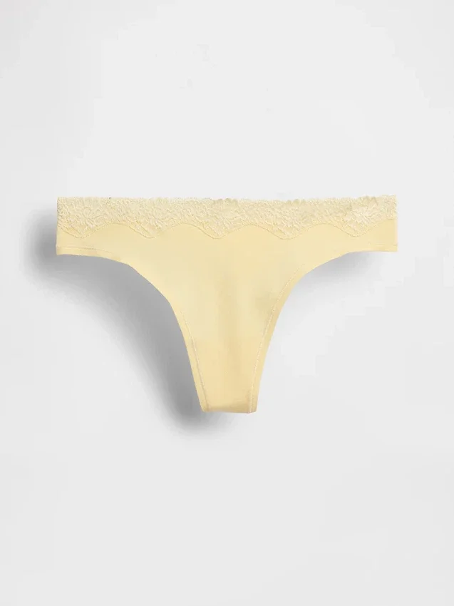 Tanga in cotone biologico elasticizzato con bordi in pizzo