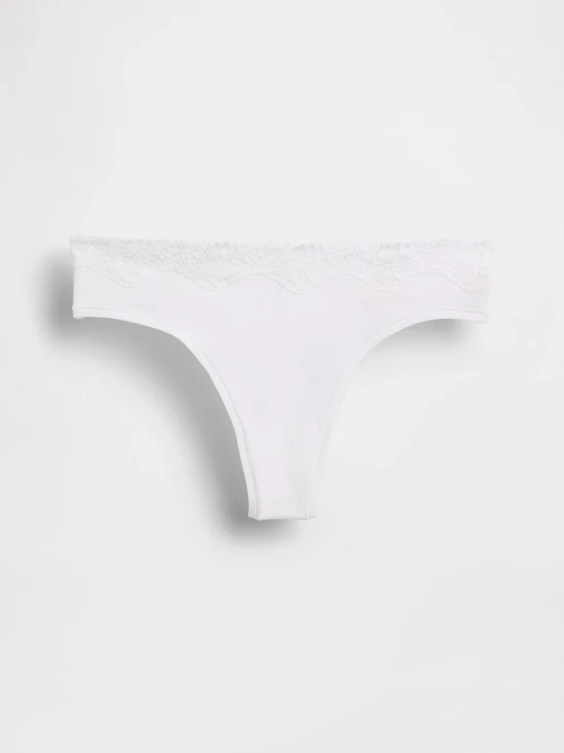 Tanga in cotone biologico elasticizzato con bordi in pizzo