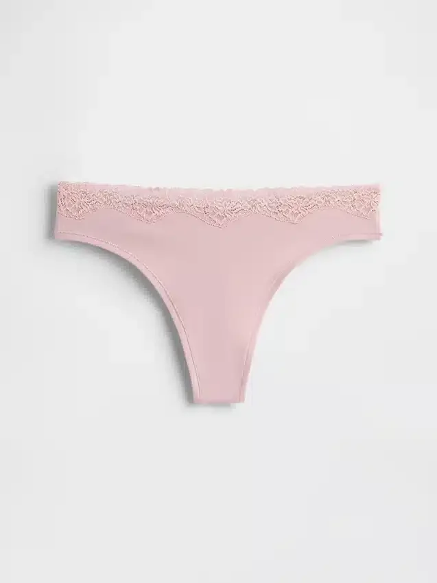 Tanga in cotone biologico elasticizzato con bordi in pizzo