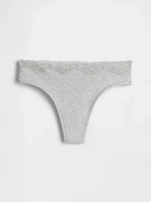 Tanga in cotone biologico elasticizzato con bordi in pizzo