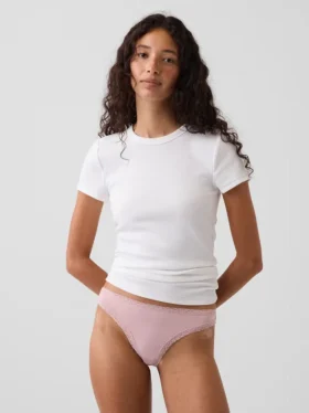 Tanga in morbidissimo cotone biologico elasticizzato con bordi in pizzo