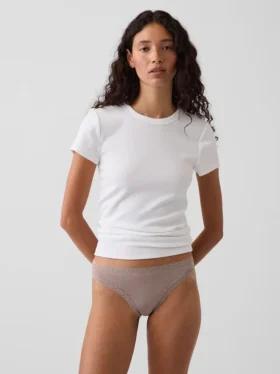 Tanga in morbidissimo cotone biologico elasticizzato con bordi in pizzo