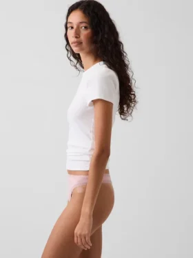 Tanga in morbidissimo cotone biologico elasticizzato con bordi in pizzo