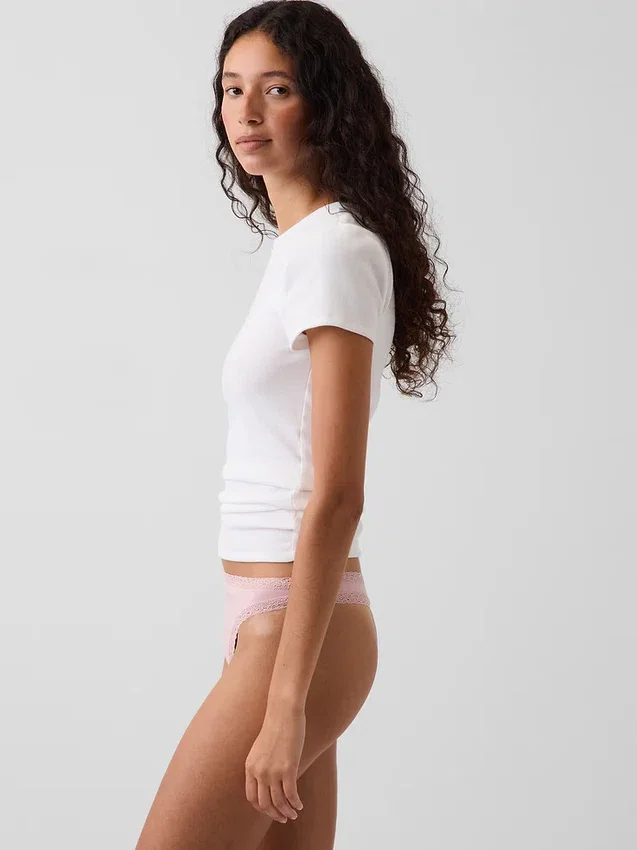 Tanga in morbidissimo cotone biologico elasticizzato con bordi in pizzo