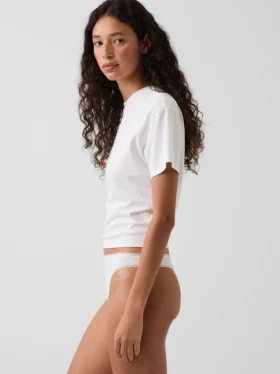 Tanga in morbidissimo cotone biologico elasticizzato con bordi in pizzo