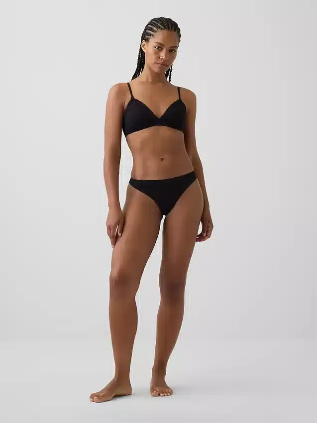 Tanga in morbidissimo cotone biologico elasticizzato con bordi in pizzo