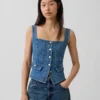 Top a corsetto con tasche in denim