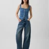 Top a corsetto con tasche in denim
