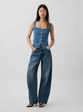 Top a corsetto con tasche in denim