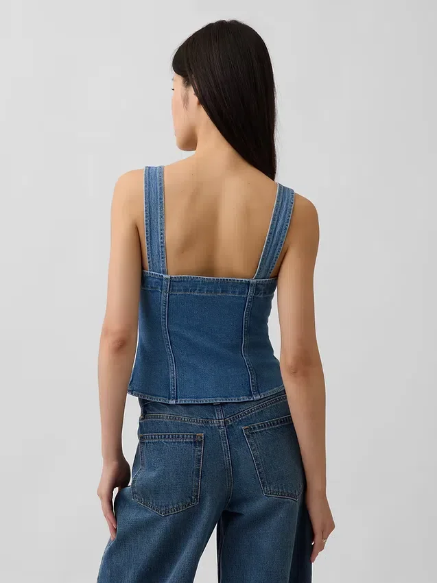 Top a corsetto con tasche in denim