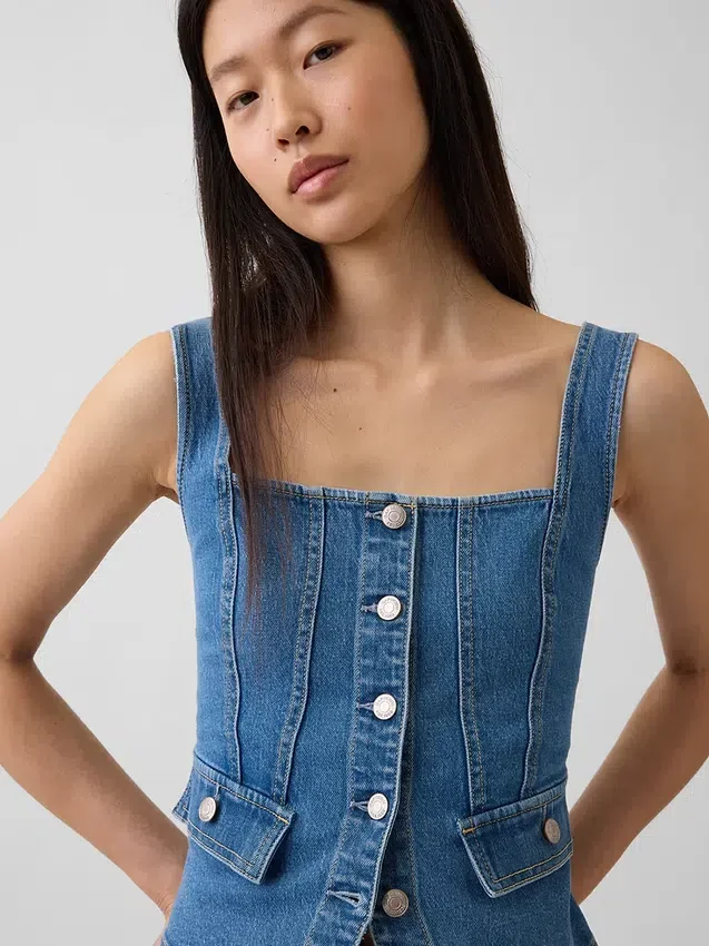 Top a corsetto con tasche in denim