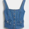 Top a corsetto con tasche in denim