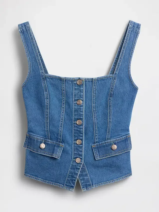 Top a corsetto con tasche in denim