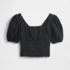 Top a corsetto corto con maniche a sbuffo in misto lino