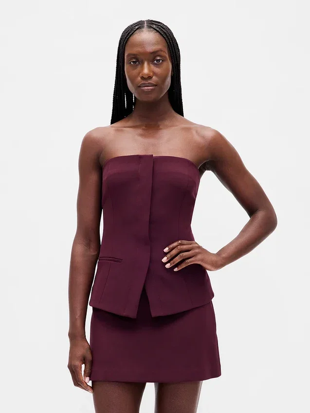 Top a corsetto senza spalline in tessuto bistretch