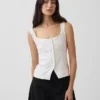 Top a gilet con effetto corsetto in misto lino