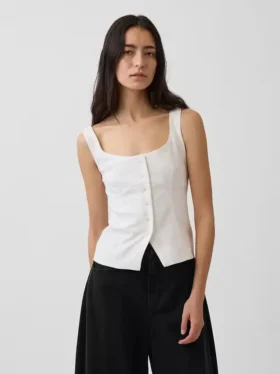 Top a gilet con effetto corsetto in misto lino