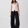 Top a gilet con effetto corsetto in misto lino