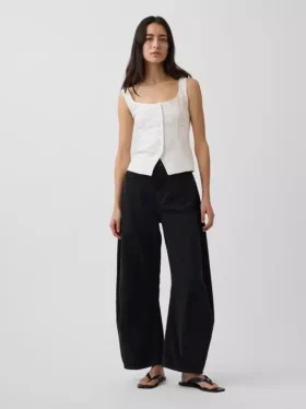 Top a gilet con effetto corsetto in misto lino
