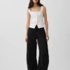 Top a gilet con effetto corsetto in misto lino