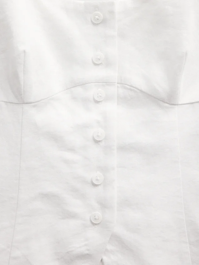Top a gilet con effetto corsetto in misto lino