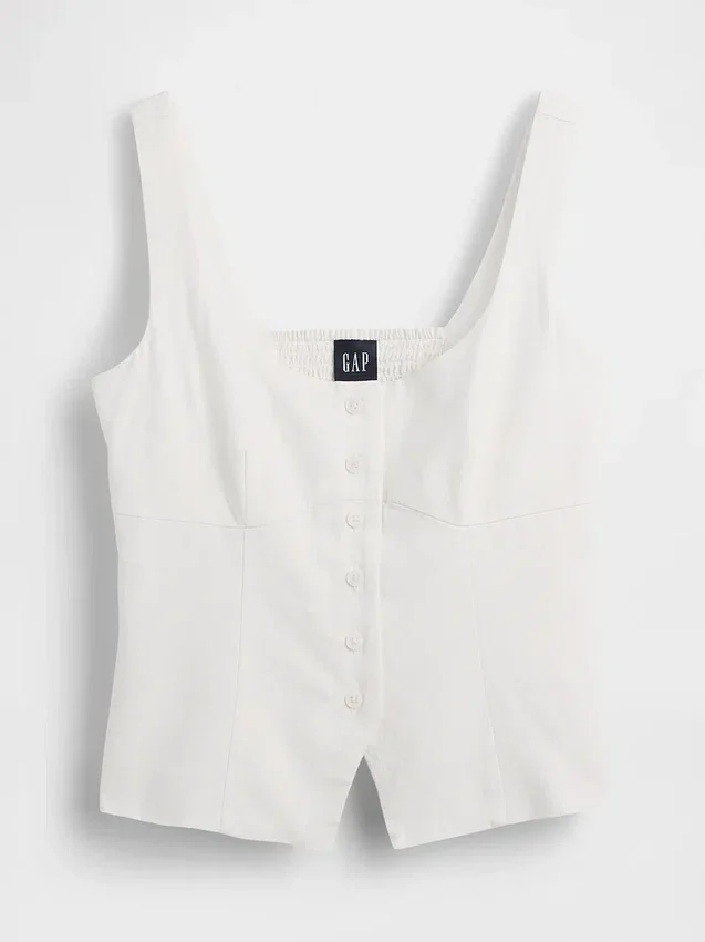 Top a gilet con effetto corsetto in misto lino