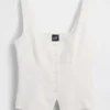 Top a gilet con effetto corsetto in misto lino