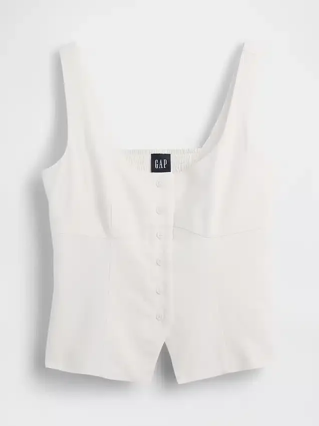 Top a gilet con effetto corsetto in misto lino