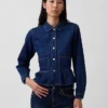Top aderente in denim con peplo