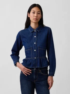 Top aderente in denim con peplo