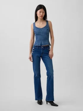 Top aderente in denim con peplo