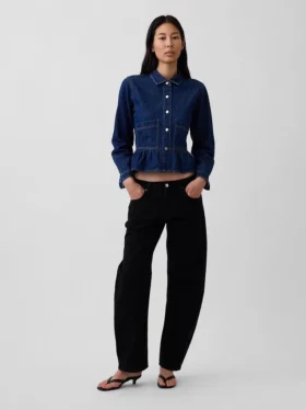Top aderente in denim con peplo