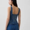 Top aderente in denim con peplo