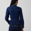 Top aderente in denim con peplo