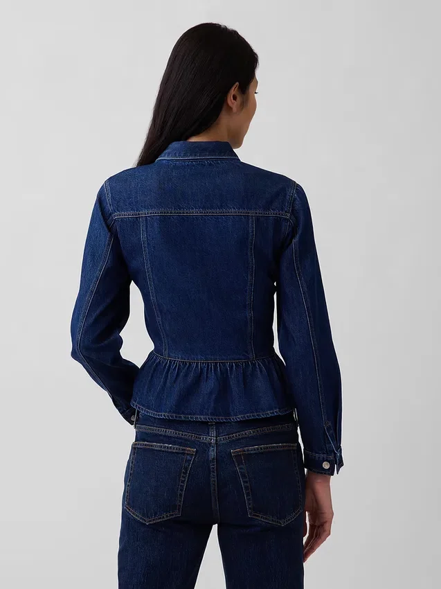 Top aderente in denim con peplo