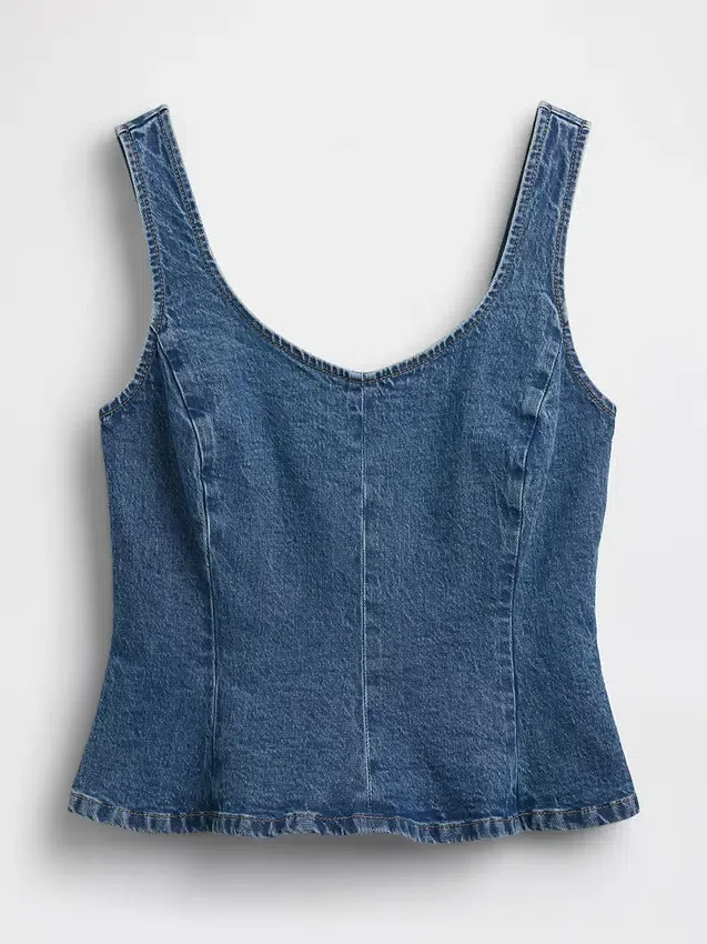 Top aderente in denim con peplo