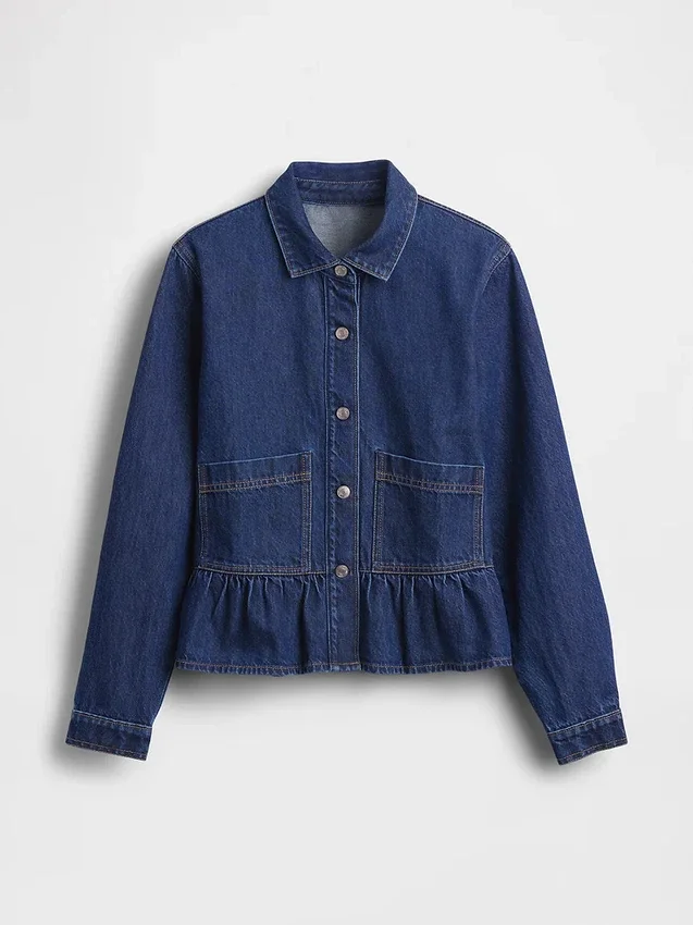 Top aderente in denim con peplo