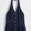 Top aderente in denim con scollo all’americana e peplo