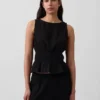 Top con peplo in garza di cotone con smock in vita