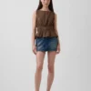 Top con peplo in garza di cotone con smock in vita
