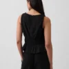 Top con peplo in garza di cotone con smock in vita
