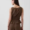 Top con peplo in garza di cotone con smock in vita