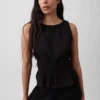 Top con peplo in garza di cotone con smock in vita
