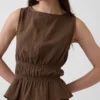 Top con peplo in garza di cotone con smock in vita