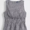 Top con peplo in garza di cotone con smock in vita