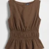 Top con peplo in garza di cotone con smock in vita