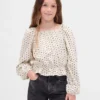 Top con peplo in maglia stropicciata per bambini