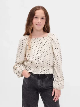 Top con peplo in maglia stropicciata per bambini
